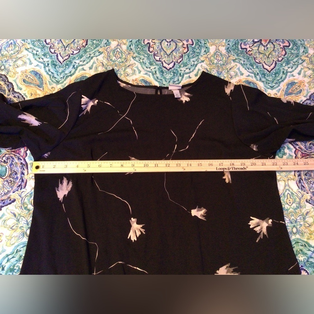 Ladies Long Sleeve xL black with white flower Dress (0003) - Picture 7 of 8